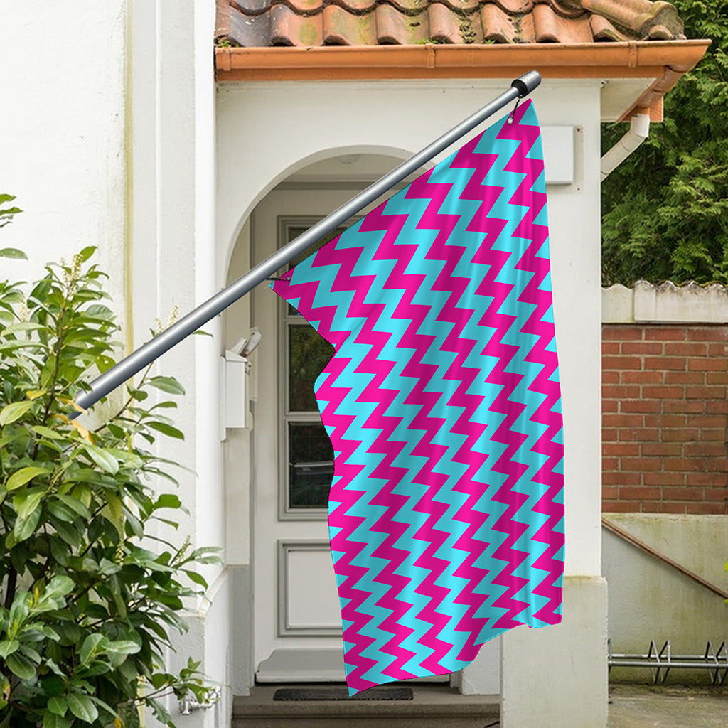 Pink And Blue Chevron Pattern Print Polyester Flag