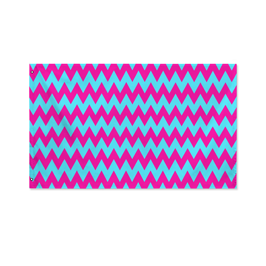 Pink And Blue Chevron Pattern Print Polyester Flag