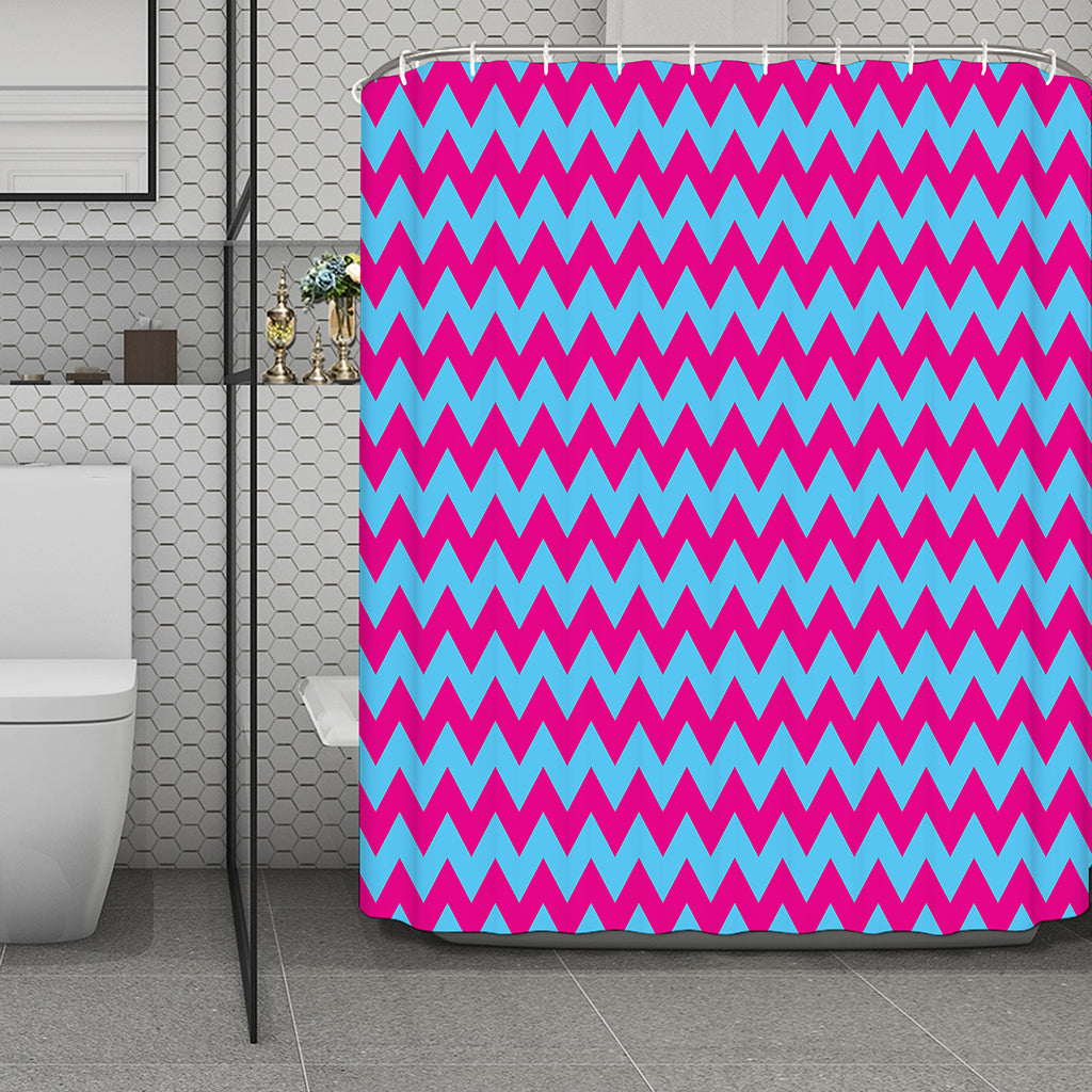 Pink And Blue Chevron Pattern Print Polyester Shower Curtain