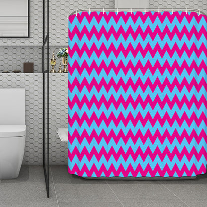Pink And Blue Chevron Pattern Print Polyester Shower Curtain