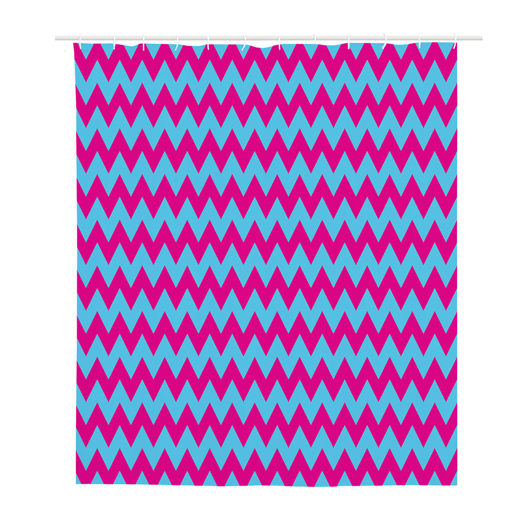 Pink And Blue Chevron Pattern Print Polyester Shower Curtain