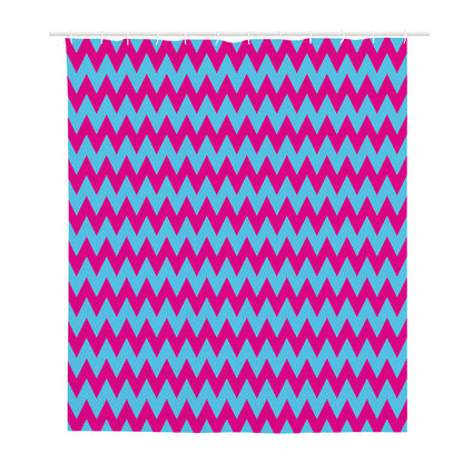 Pink And Blue Chevron Pattern Print Polyester Shower Curtain