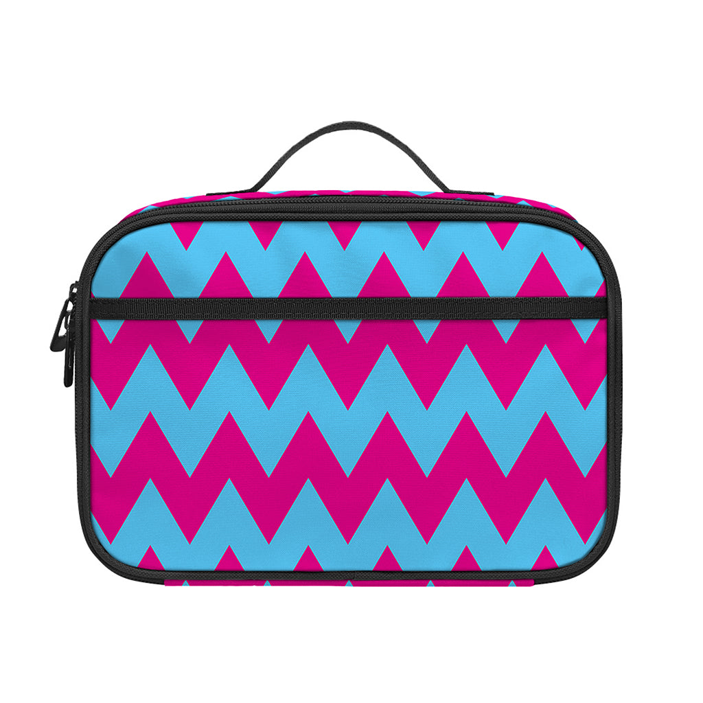 Pink And Blue Chevron Pattern Print Portable Lunch Bag