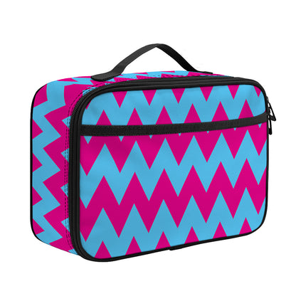 Pink And Blue Chevron Pattern Print Portable Lunch Bag
