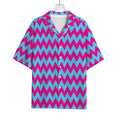 Pink And Blue Chevron Pattern Print Rayon Hawaiian Shirt