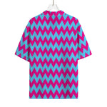 Pink And Blue Chevron Pattern Print Rayon Hawaiian Shirt