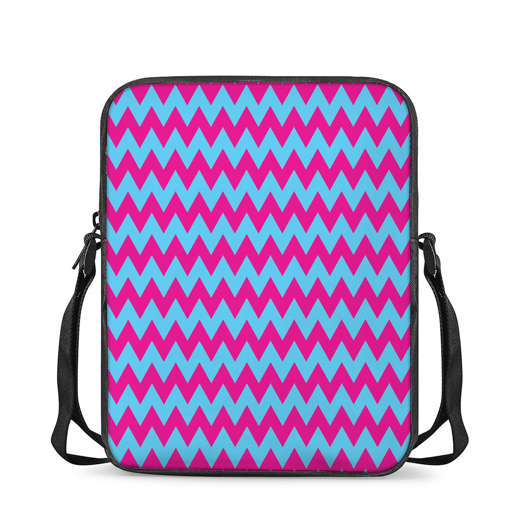 Pink And Blue Chevron Pattern Print Rectangular Crossbody Bag