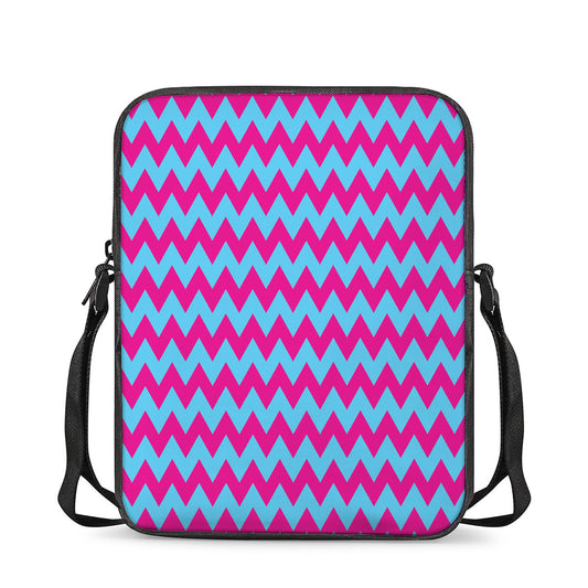 Pink And Blue Chevron Pattern Print Rectangular Crossbody Bag