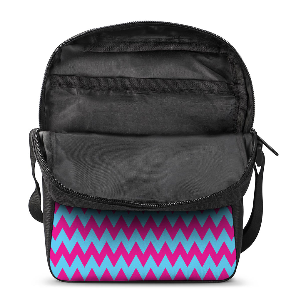 Pink And Blue Chevron Pattern Print Rectangular Crossbody Bag