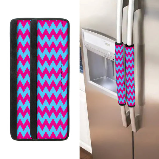 Pink And Blue Chevron Pattern Print Refrigerator Handle Covers