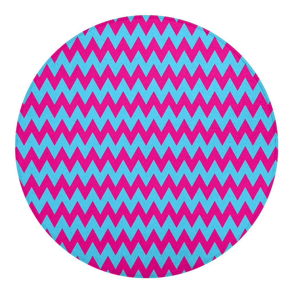 Pink And Blue Chevron Pattern Print Round Blanket