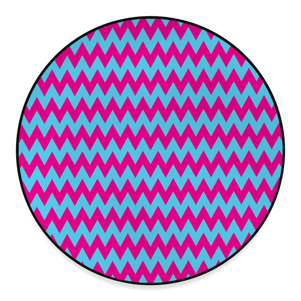 Pink And Blue Chevron Pattern Print Round Floor Mat