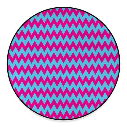 Pink And Blue Chevron Pattern Print Round Floor Mat