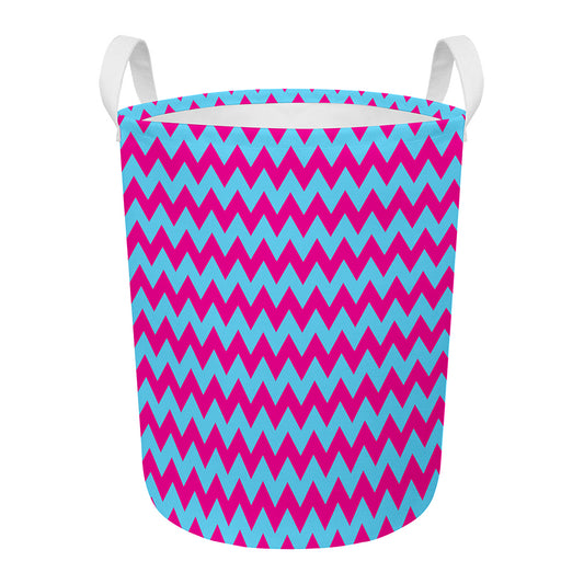 Pink And Blue Chevron Pattern Print Round Laundry Basket