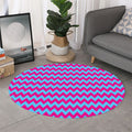 Pink And Blue Chevron Pattern Print Round Rug