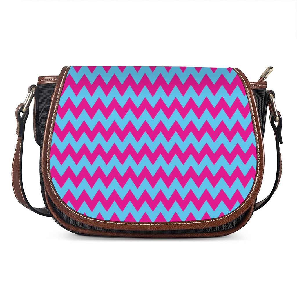 Pink And Blue Chevron Pattern Print Saddle Bag