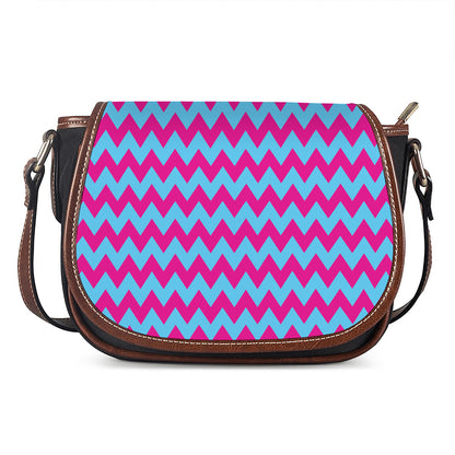 Pink And Blue Chevron Pattern Print Saddle Bag