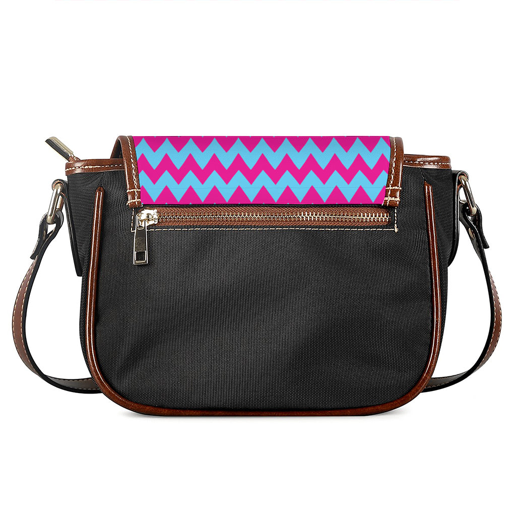 Pink And Blue Chevron Pattern Print Saddle Bag