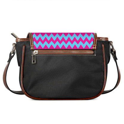 Pink And Blue Chevron Pattern Print Saddle Bag