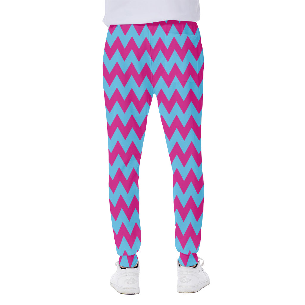 Pink And Blue Chevron Pattern Print Scuba Joggers
