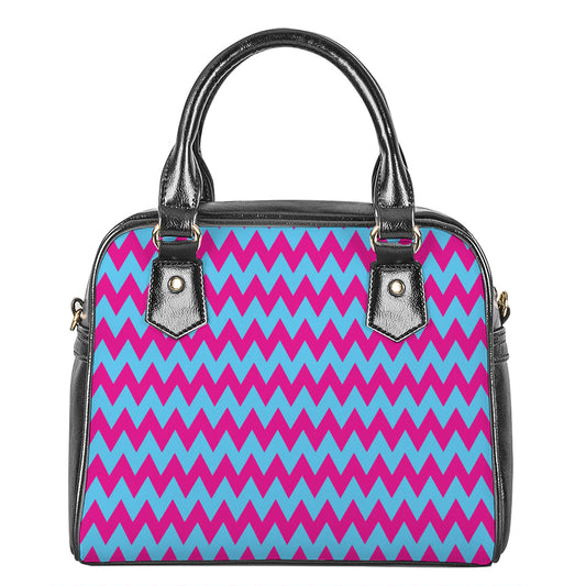 Pink And Blue Chevron Pattern Print Shoulder Handbag