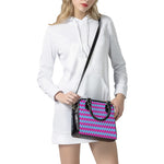Pink And Blue Chevron Pattern Print Shoulder Handbag
