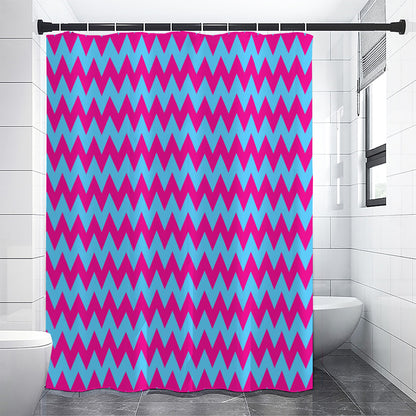 Pink And Blue Chevron Pattern Print Shower Curtain