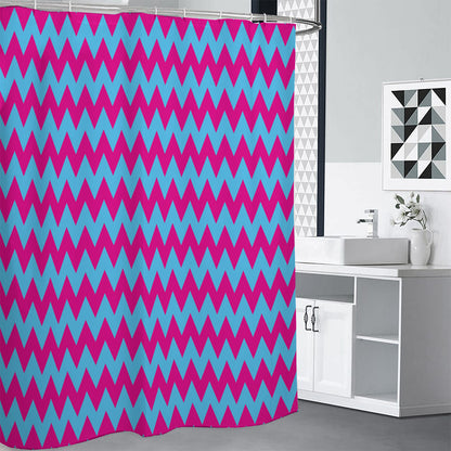 Pink And Blue Chevron Pattern Print Shower Curtain