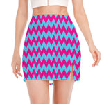Pink And Blue Chevron Pattern Print Side Slit Mini Skirt