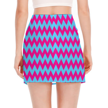 Pink And Blue Chevron Pattern Print Side Slit Mini Skirt