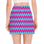 Pink And Blue Chevron Pattern Print Side Slit Mini Skirt