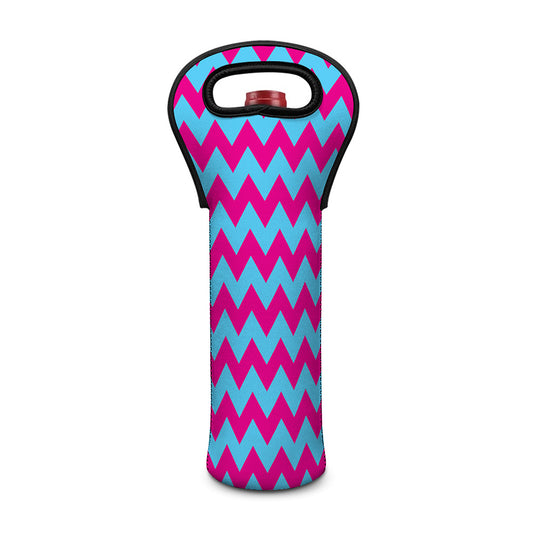 Pink And Blue Chevron Pattern Print Single Neoprene Wine Tote