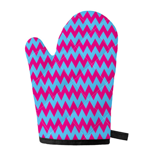 Pink And Blue Chevron Pattern Print Single Oven Mitt