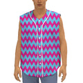 Pink And Blue Chevron Pattern Print Sleeveless Baseball Jersey
