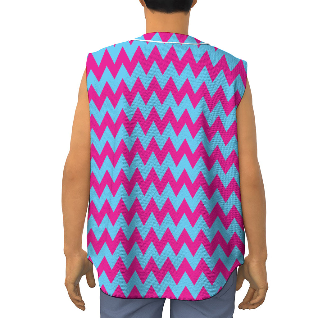 Pink And Blue Chevron Pattern Print Sleeveless Baseball Jersey