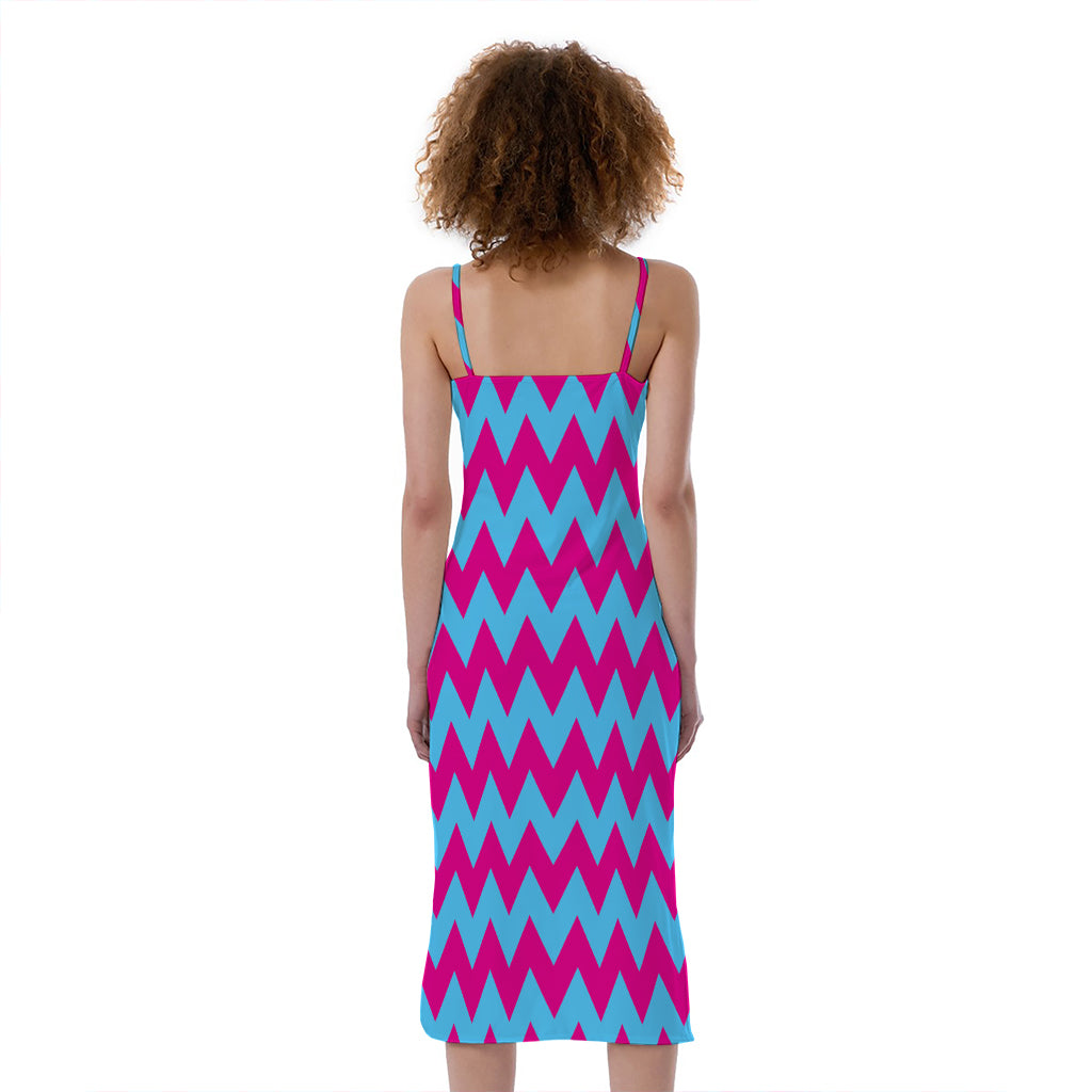 Pink And Blue Chevron Pattern Print Slim Fit Midi Cami Dress