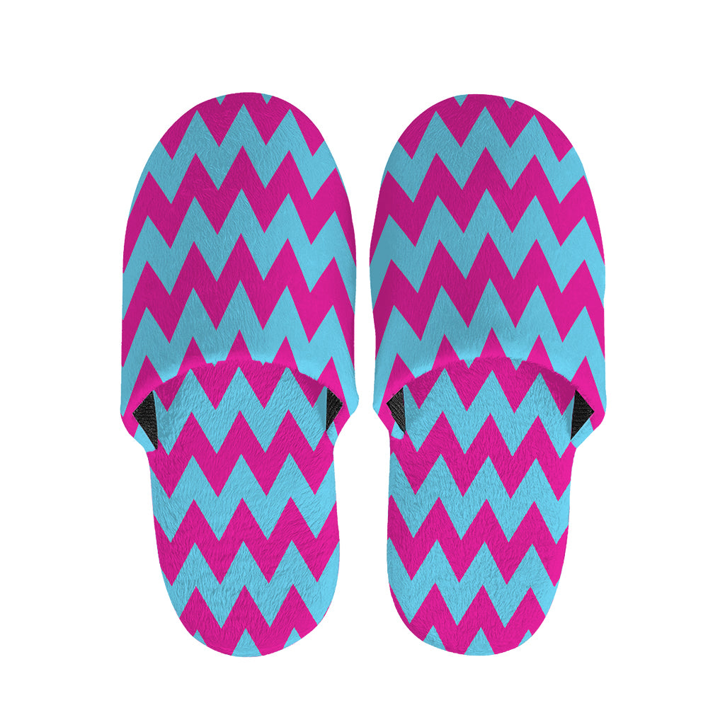 Pink And Blue Chevron Pattern Print Slippers