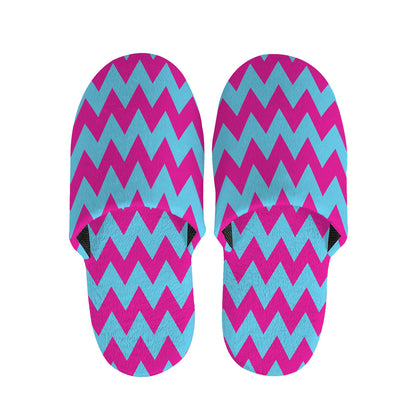 Pink And Blue Chevron Pattern Print Slippers