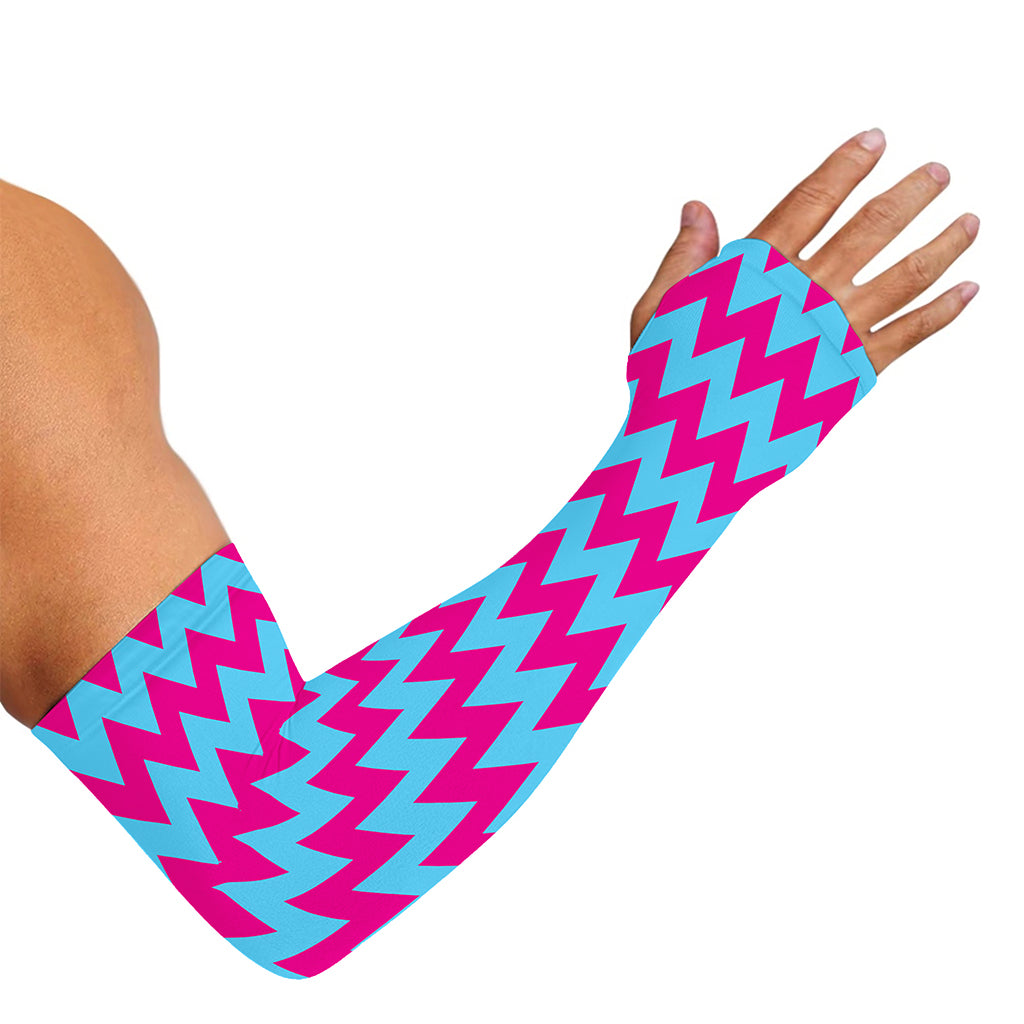 Pink And Blue Chevron Pattern Print Sun Protection Arm Sleeves