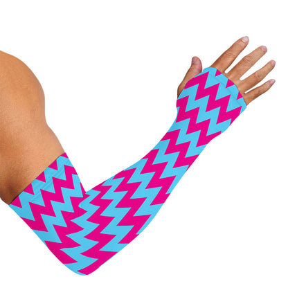 Pink And Blue Chevron Pattern Print Sun Protection Arm Sleeves