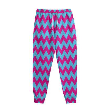 Pink And Blue Chevron Pattern Print Sweatpants