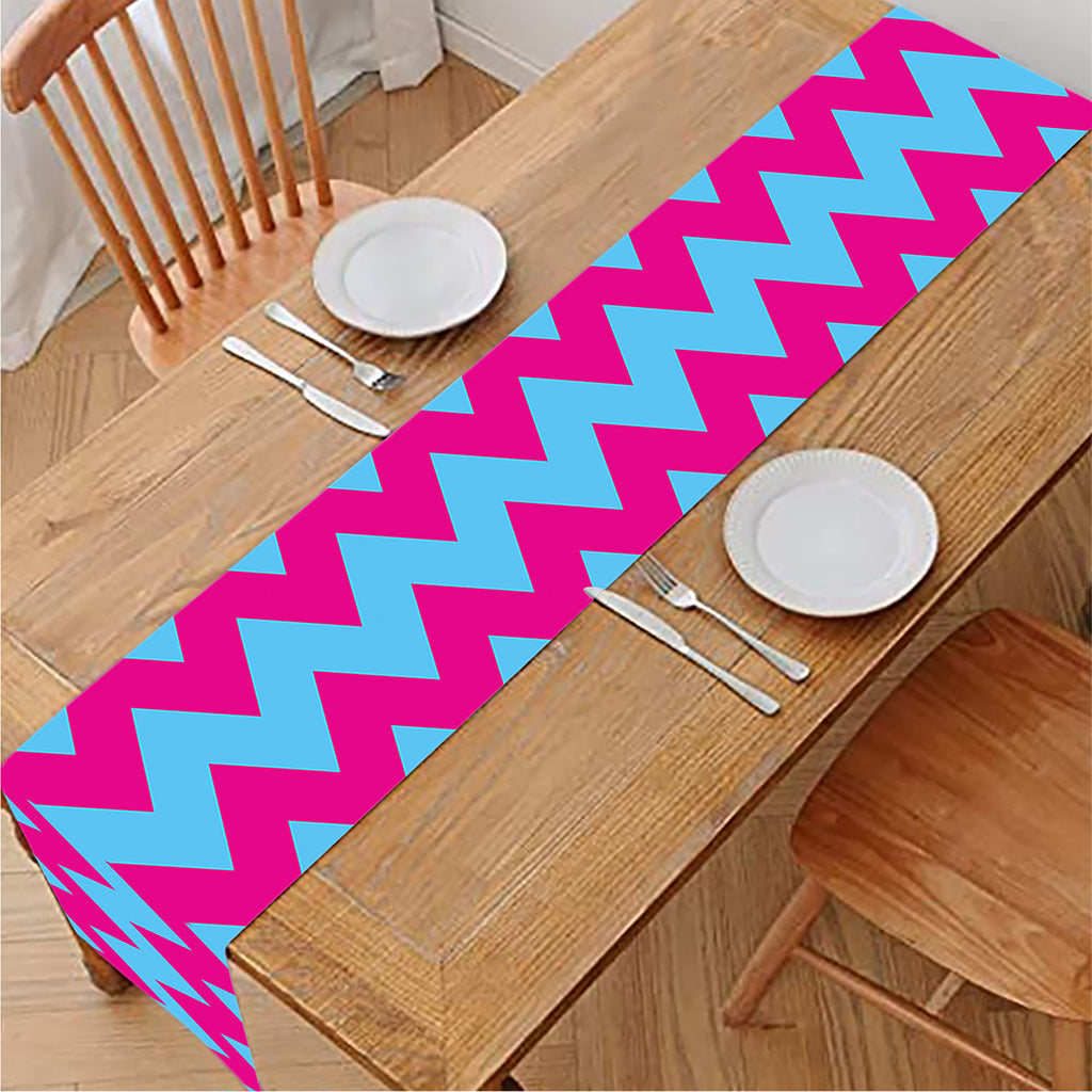 Pink And Blue Chevron Pattern Print Table Runner