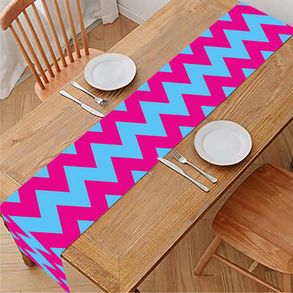Pink And Blue Chevron Pattern Print Table Runner