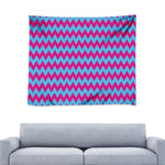 Pink And Blue Chevron Pattern Print Tapestry