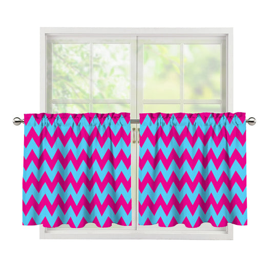 Pink And Blue Chevron Pattern Print Tier Curtains