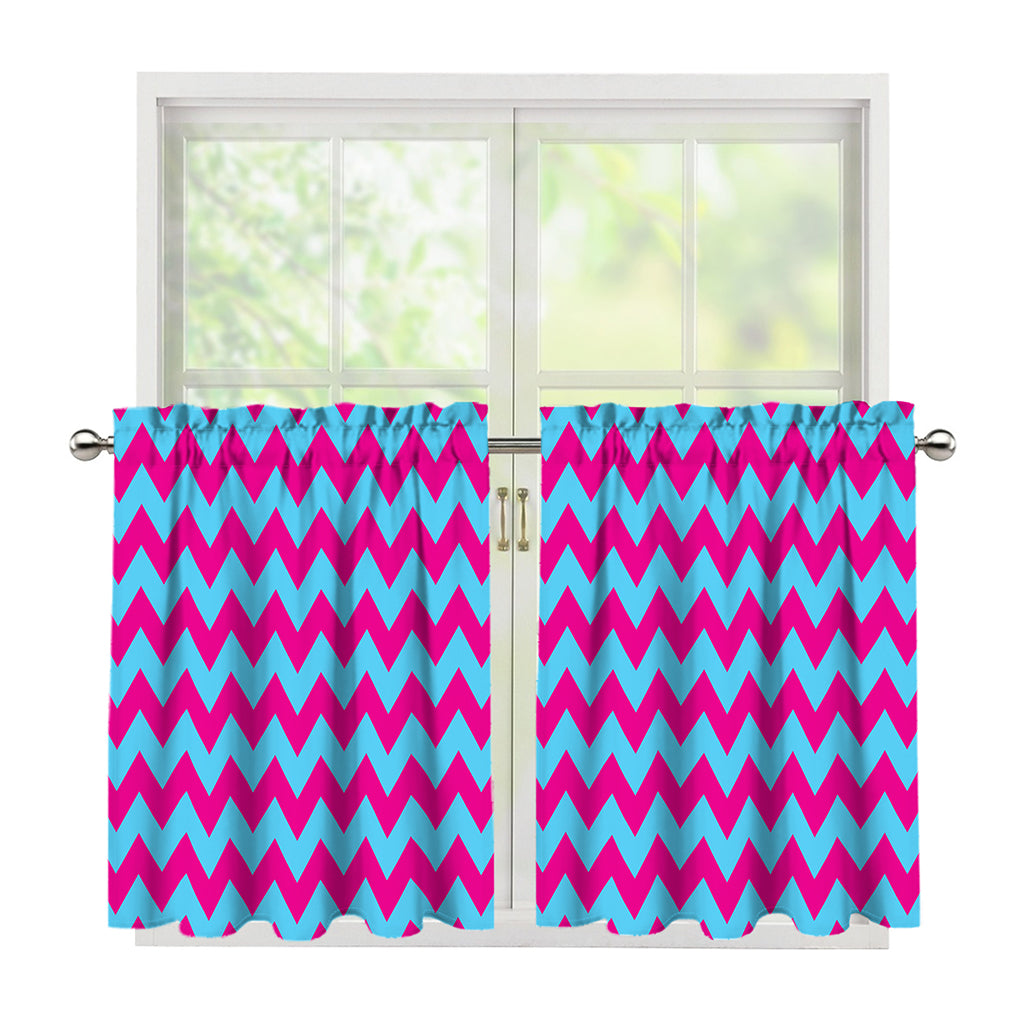 Pink And Blue Chevron Pattern Print Tier Curtains