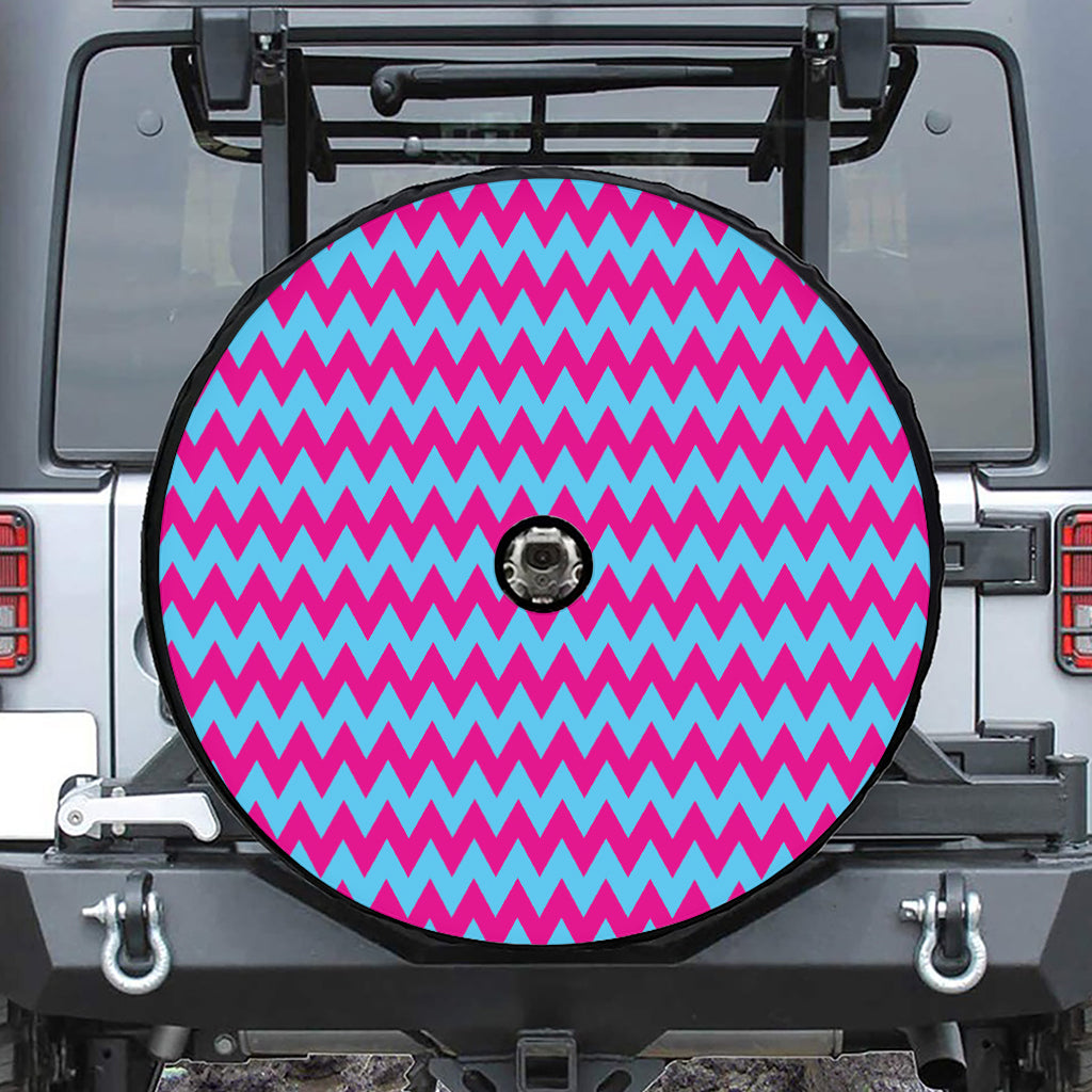Pink And Blue Chevron Pattern Print Tire Cover With Camera Hole