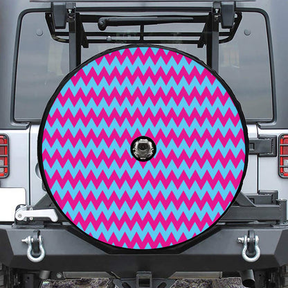 Pink And Blue Chevron Pattern Print Tire Cover With Camera Hole