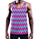 Pink And Blue Chevron Pattern Print Training Tank Top