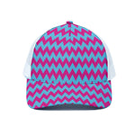 Pink And Blue Chevron Pattern Print White Mesh Trucker Cap